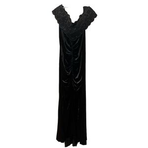 ABS EVENING Allen Schwartz Long Black Formal Cocktail Dress With Lace